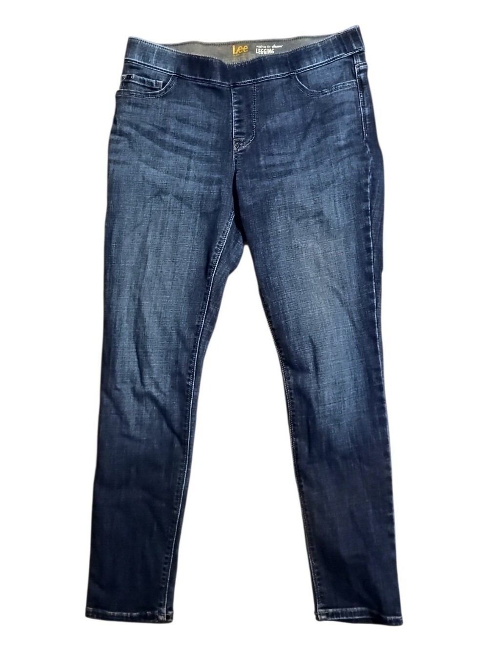 Women’s Lee Dream Legging Pull-On Midrise Fit Dark Blue Stretch Denim Sz 12